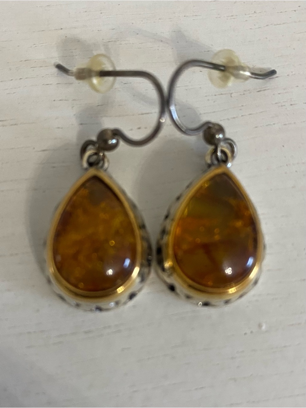 Brighton Bernstein Teardrop Fossilized Amber Earrings